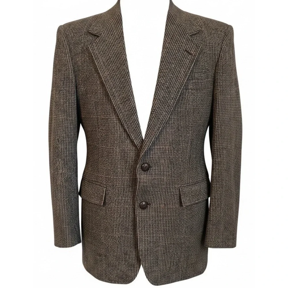 Evan Picone 40R Brown Multi Color Wool  Tweed Herringbone Jacket ELBOW PATCHES